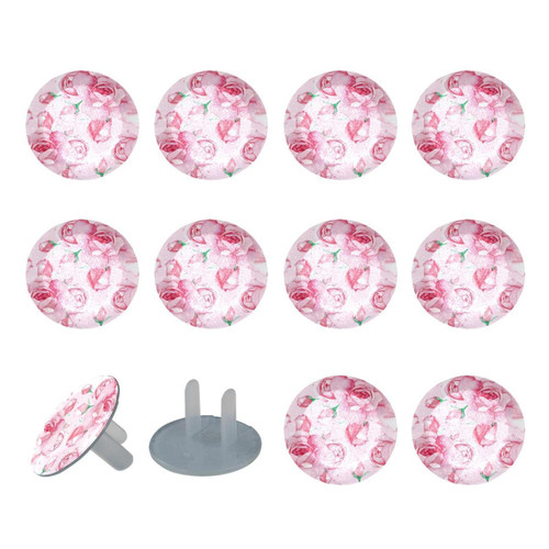 Outlet Plug Covers 24 Pack, Watercolor Pink Rose Flower Plug Protector, 2-Prong Round Plastic Plugs for Electrical Power Outlets, Electrical Insulation