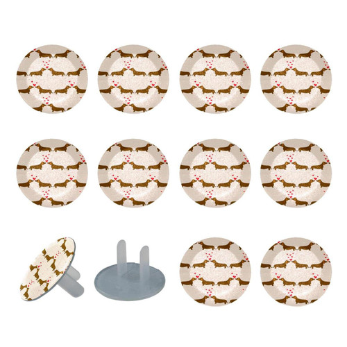 Outlet Plug Covers 24 Pack, Dachshund Dogs on Polka Dot Background Plug Protector, 2-Prong Round Plastic Plugs for Electrical Power Outlets, Electrical Insulation