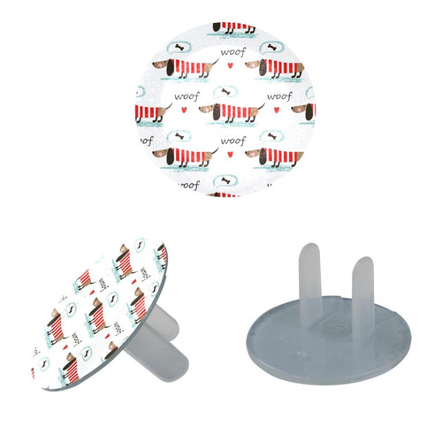 Outlet Plug Covers 24 Pack, Dogs Dachshund Bones Pattern Plug Protector, 2-Prong Round Plastic Plugs for Electrical Power Outlets, Electrical Insulation