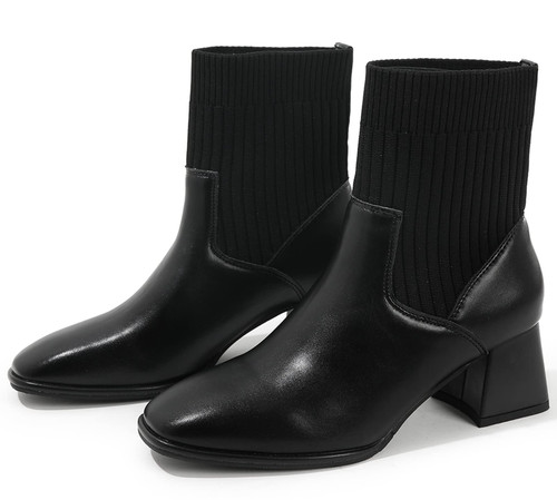 DADAWEN Women's Elastic Chelsea Boots Chunky Block Heel Ankle Booties Black US Size 8