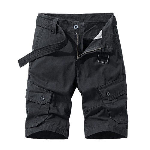 Summer Men Cargo Shorts Cotton Relaxed Fit Solid Men's Short Spring Casual Pants Clothing Social Cargo Short Black 36
