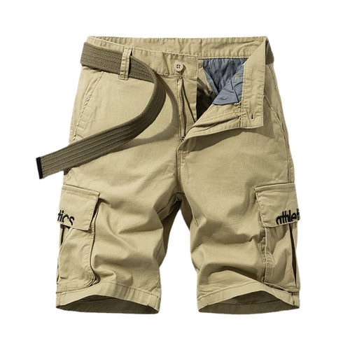 Summer Men Cargo Shorts Cotton Relaxed Fit Solid Men's Short Spring Casual Pants Clothing Social Cargo Short Khaki 34