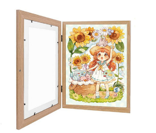 GYOUZA Kids Art Frames,Frames Front Opening,Children Artwork Frames Changeable,Artwork Display Storage Frames,for 3D Picture Display(Wood)