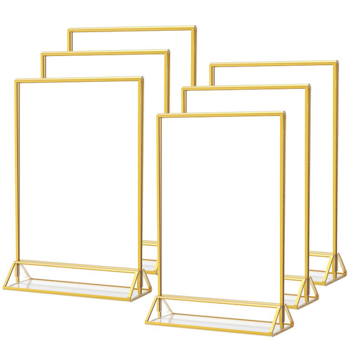 MaxGear 4x6" Gold Acrylic Sign Holder, 6 Pack Wedding Table Number Holders, Clear Double Sided Picture Frames for Photo and Art Display