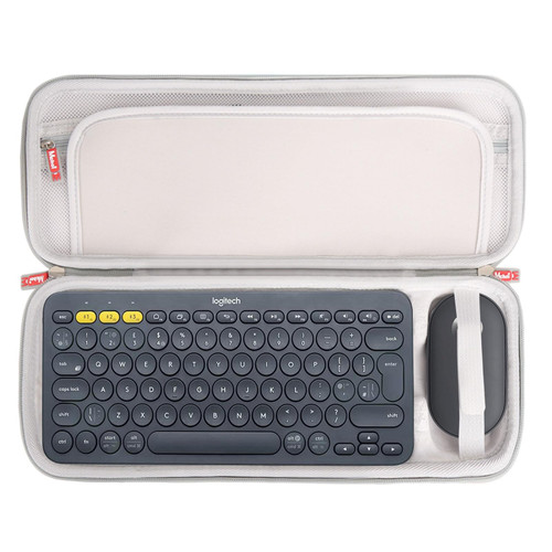 Mchoi Shockproof Carrying Case Fits for Logitech K380 Wireless Keyboard + M355 Pebble Mouse Combo, with Mesh Pocket for UBS Cable and Accessories, Grey, Case Only