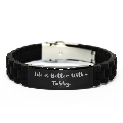 Game On Novelties Life is Better with a Tabby. Black Glidelock Clasp Bracelet, Tabby Cat Engraved Bracelet, Best for Tabby Cat