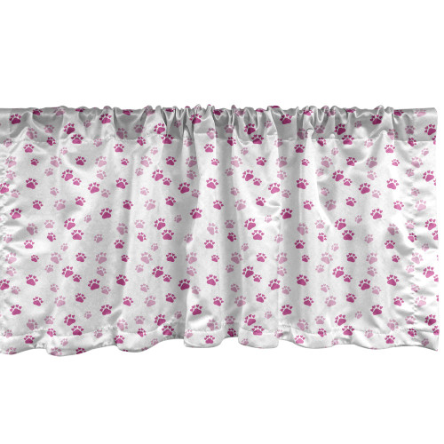 Ambesonne Dog Paws Window Valance, Pattern of Doodle Style Repeating Claw Prints in Monochrome Style, Curtain Valance for Kitchen Bedroom Decor with Rod Pocket, 54" X 18", Hot Pink
