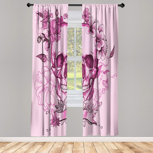 Ambesonne Grunge Window Curtains, Skull and Flowers Day of The Dead Mexican Traditional Celebration Symbolic Art, Lightweight Decorative Panels Set of 2 and Rod Pocket, Pair of - 28" x 84", Baby Pink Ambesonne Grunge Window Curtains, Skull and Flowers Day of The Dead Mexican Traditional Celebration Symbolic Art, Lightweight Decorative Panels Set of 2 and Rod Pocket, Pair of - 28" x 84", Baby Pink