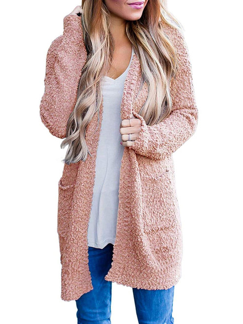 MEROKEETY Women's 2023 Winter Long Sleeve Soft Chunky Knit Sweater Open Front Cardigan Outwear Coat Pink