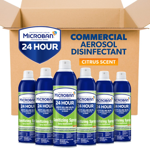 Microban 24 Professional Aerosol Disinfectant Spray, 24 Hour Sanitizing and Antibacterial Spray, Citrus Scent, Pack of 6, 15 fl oz. Each
