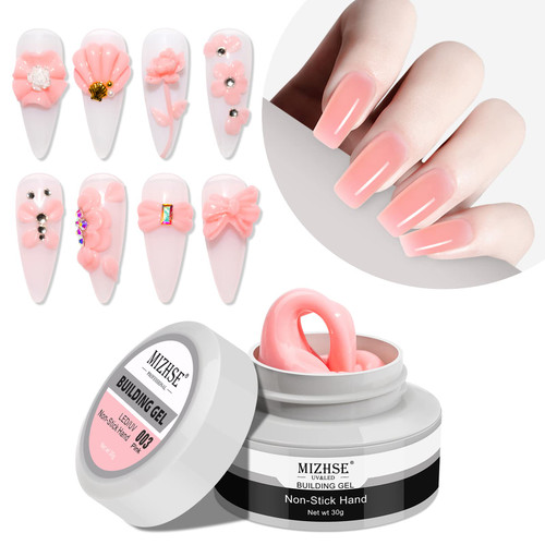 MIZHSE Solid Builder Gel For Nails, Nude Pink 30g Hard Gel Extension Builder Nail Kit, Non-Sticky 3D Sculpture DIY Nail Art Design
