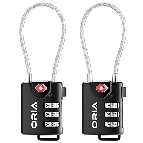 ORIA Luggage Lock, Cable Travel Lock, TSA Approved Cable Luggage Locks, Travel Combination Lock, Safe Padlock for Suitcases, Baggage, Backpacks, Small Cabinets, Briefcases, Computer Bags (Set of 2)