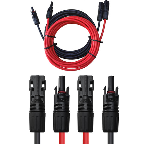 30Ft 10AWG Solar Extension Cable - Solar Panel Extension Cable with Weatherproof Female and Male Solar Connector Adapter Kit for Home, Shop and RV Solar Panels (30FT Red + 30FT Black)