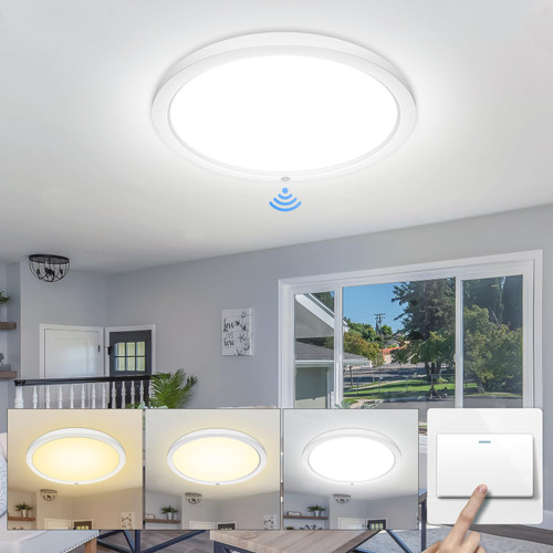 Probapro 18W Motion Sensor LED Ceiling Light, 1600LM Dimmable Flush Mount Ceiling Light Fixture,3 Color Temperature in One 6000K/4000K/3000K Adjustable,LED Modern Ceiling Light for Kitchen Bathroom