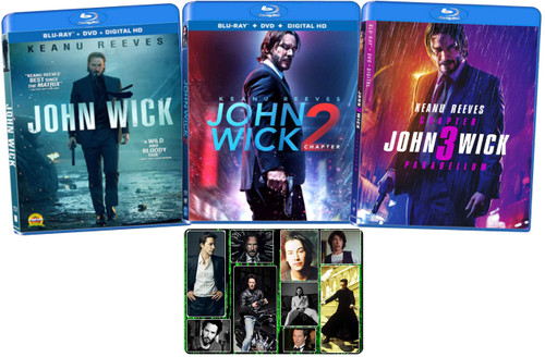 John Wick: Chapters 1 2 3 Complete Blu-ray Keanu Reeves Movie Series with Bonus Glossy Art Print