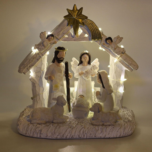 WANCHIY Nativity Sets for Christmas Indoor- Nativity Set with LED String Lights, Nativity Scene Indoor with Manger, Nativity Sets & Figures Nativity Story- Christmas Decorations Indoor