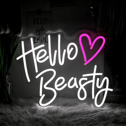 Jesalah Hello Beauty Neon Sign Led Dimmable Salon Neon Light Pink White Wedding Neon Signs Art Letters Sign For Beauty Room Home Bar Girls Bedroom Office Birthday Party Decor USB Sign