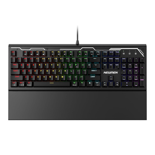 Newmen GM101 Mechanical Gaming Keyboard with Wrist Rest,RGB LED Backlit 104 Anti-Ghosting Keys Programmable Macro Keyboard,Aluminum Wired Hot-Swappable Keyboard for Windows/PC/MAC(Red Switch)