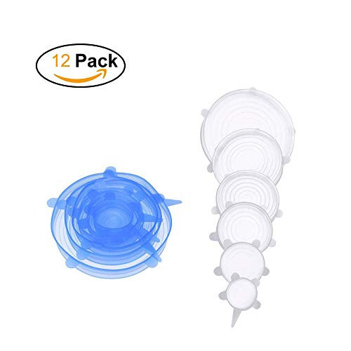 12 PCS Kitchen Silicone Stretch Lids Reusable, Durable Food Saver Covers to Keep Food Fresh - Stretchable Silicon Food Saver Various Sizes Can, Pots, Cups, Mixing Bowls Covers, Dishwasher Safe