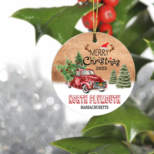 Christmas Tree Ornaments 2023 - North Plymouth Massachusetts Ornament Hometown Custom City State - Keepsake Gift Ideas North Plymouth MA Ornament 3" for Friend and Housewarming