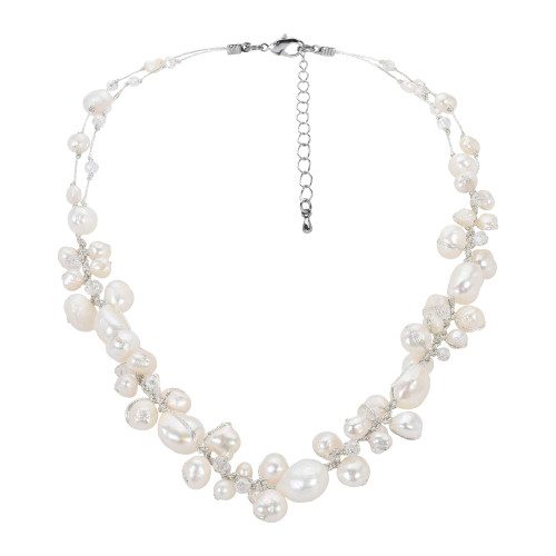 AeraVida Sophisticated Festive Cultured Freshwater White Pearls Crystals on Silk Statement Necklace AeraVida Sophisticated Festive Cultured Freshwater White Pearls Crystals on Silk Statement Necklace