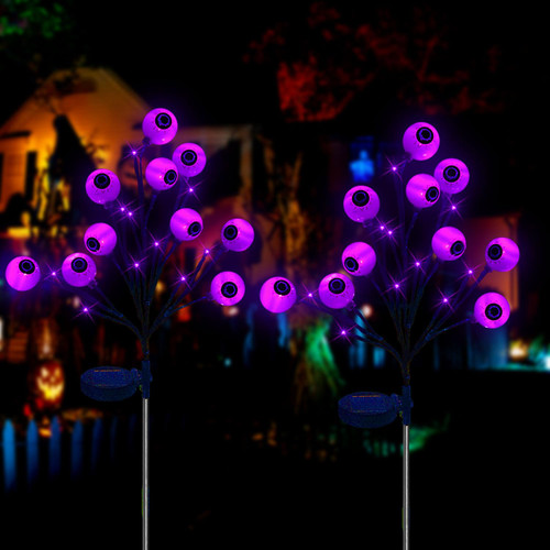 Ohwewant 2 Packs Eyeball Solar Halloween Pathway Lights, Purple Halloween Stake Lights for Outdoor Halloween Decorations, Waterproof Solar Halloween Lights Outdoor for Garden Backyard Patio Pathway