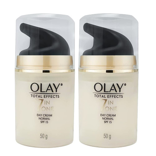 Olay Total Effects 7-in-1 Day Cream Normal, Fast Absorption Anti-Aging Daily Moisturizer with SPF 15, 50g Each (Pack of 2)
