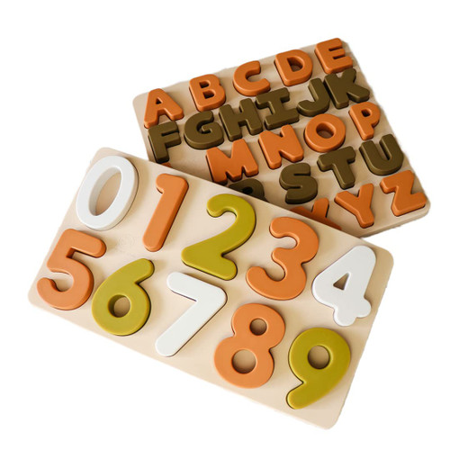 Silicone Puzzles Set: Numbers and Alphabet ABC Letter Puzzles for Toddlers, Educational Learning Toys for Toddlers, Alphabet Toys with Puzzle Board & Letter Blocks, Montessori (Tan Board) Silicone Puzzles Set: Numbers and Alphabet ABC Letter Puzzles for Toddlers, Educational Learning Toys for Toddlers, Alphabet Toys with Puzzle Board & Letter Blocks, Montessori (Tan Board)