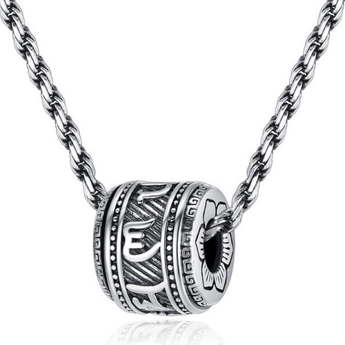 FAZOVIN Stainless Steel Tibetan Buddhist Mantra Om Mani Padme Hum Necklace for Men Women with Prayer Wheel Patron Saint Amulet Necklace FAZOVIN Stainless Steel Tibetan Buddhist Mantra Om Mani Padme Hum Necklace for Men Women with Prayer Wheel Patron Saint Amulet Necklace