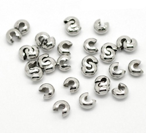 200pc Silver Tone Crimp Bead Covers Findings 4mm(1/8") Jewelry Making Supplies