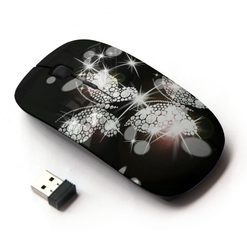 KOOLmouse [ Optical 2.4G Wireless Mouse [ Rhinestones Black Vibrant Butterflies ]