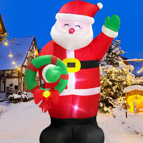 Danxilu 6FT Christmas Inflatable Santa Outdoor Yard Decorations, Blow up Santa Claus with Wreath Built-in LED Lights Outside Waterproof Xmas Decor for Garden Lawn Porch Holiday Party
