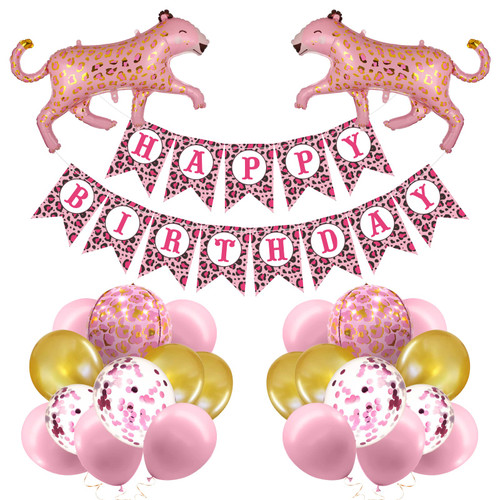 Marwey Pink Cheetah Birthday Decorations 27pcs Leopard Print Theme Party supplies Balloons and Banner Kits for Girls' Jungle Animal Birthday Party,Wild One Celebrations,Safari Baby Shower Marwey Pink Cheetah Birthday Decorations 27pcs Leopard Print Theme Party supplies Balloons and Banner Kits for Girls' Jungle Animal Birthday Party,Wild One Celebrations,Safari Baby Shower