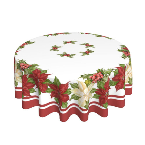 AGAYNA Christmas Tablecloth Round 60 Inch Red White Poinsettia Floral Table Cloth,Stain Resistance Polyester Winter Flower Xmas Table Covers for Kitchen Dining,Small Tablecloth for Party Picnic AGAYNA Christmas Tablecloth Round 60 Inch Red White Poinsettia Floral Table Cloth,Stain Resistance Polyester Winter Flower Xmas Table Covers for Kitchen Dining,Small Tablecloth for Party Picnic