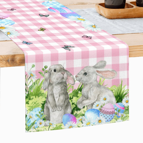 Easter Table Runner Decorations Spring Easter Eggs Bunny Farmhouse Pink Table Decor 72 Inches Long