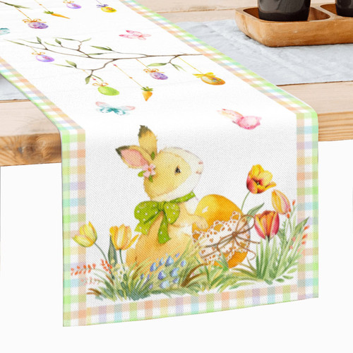 Easter Table Runner Decorations Spring Easter Eggs Bunny Farmhouse Burlap Orange Table Runner 72 Inches Long for Party Decor