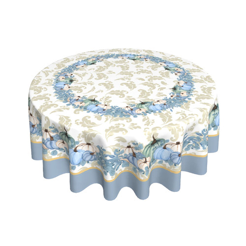 Kawani Fall Blue Pumpkin Round Tablecloth 60 Inch Fall Farmhouse Autumn Harvest Table Cloth Thanksgiving Fabric Tablecloth Elegant Decorative for Indoor and Outdoor Holiday Party