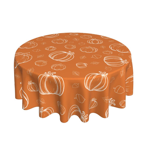 AGAYNA Fall Tablecloth Round 60 Inch White Pumpkins Burnt Orange Table Cloth,Stain Resistance Polyester Thanksgiving Day Harvest Table Covers for Kitchen Dining,Small Tablecloth for Party Picnic