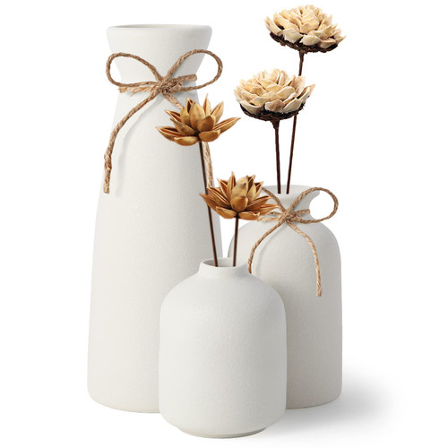 YEENAASY Ceramic vase Set of 3, Small Flower Vases for Rustic Home Decor, Modern Farmhouse Decor, Vase for Dried Flower, Living Room Decor, Shelf, Table, Bookshelf, Mantel and Entryway Decor (White) YEENAASY Ceramic vase Set of 3, Small Flower Vases for Rustic Home Decor, Modern Farmhouse Decor, Vase for Dried Flower, Living Room Decor, Shelf, Table, Bookshelf, Mantel and Entryway Decor (White)
