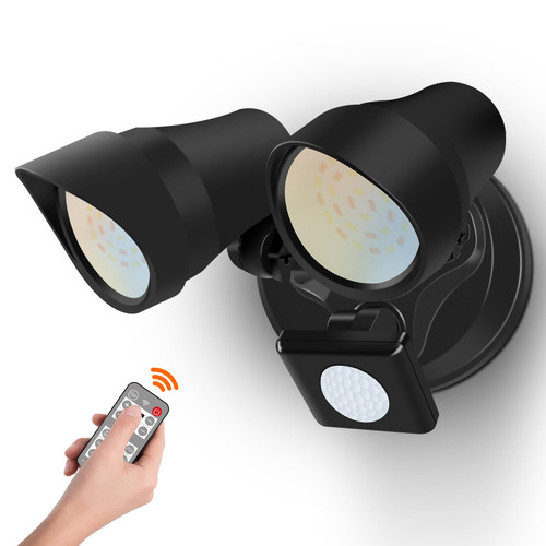 ALUSSO LIGHTING 25W Motion Sensor LED Security Light Outdoor with Remote Control, Dimmable LED Flood Light 3000K-6500K Adjustable, Dusk to Dawn Floodlight IP65 Waterproof, Black