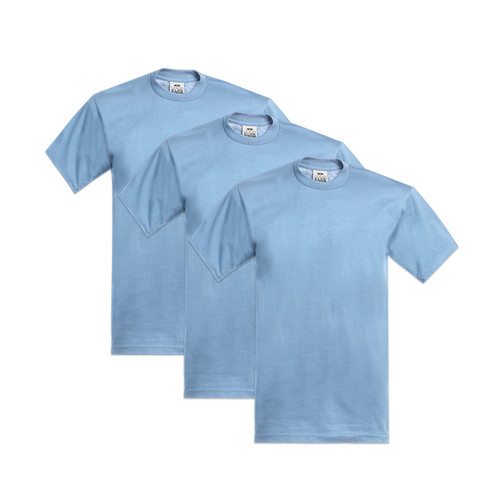 Pro Club Men's 3-Pack Heavyweight Cotton Short Sleeve Crew Neck T-Shirt, Sky Blue, 2X-Large