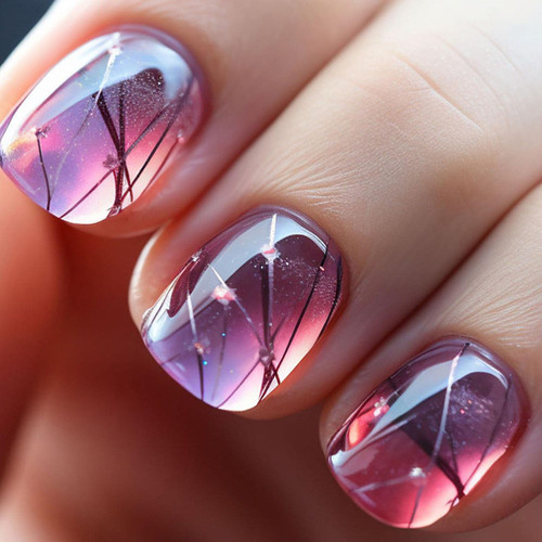 Square Press on Nails Short - False Nails With Designs Pattern, Glossy Acrylic Glue on Nails Full Cover Short Fake Nails Press ons Artificial Nails for Women 24 Pcs