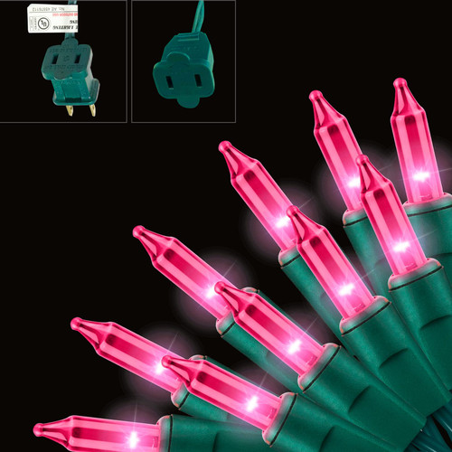 XMASHOME 19.6ft Green Wire Pink String Lights, 100 Count Incandescent Christmas Lights, (Pink, 100 Lights)