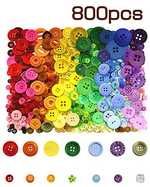 800 Pcs Assorted Sizes Resin Buttons ?Round Craft Buttons for Sewing DIY Crafts?Children's Manual Button Painting