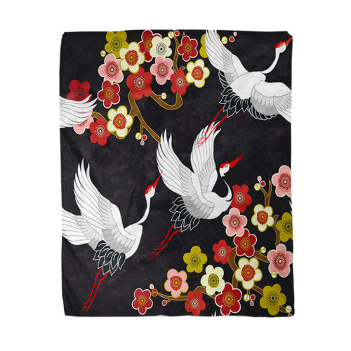 rouihot 50x60 Inches Throw Blanket Blue Flying Birds Crane Heron Japanese Pattern Oriental Motifs Warm Cozy Print Flannel Home Decor Comfortable Blanket for Couch Sofa Bed