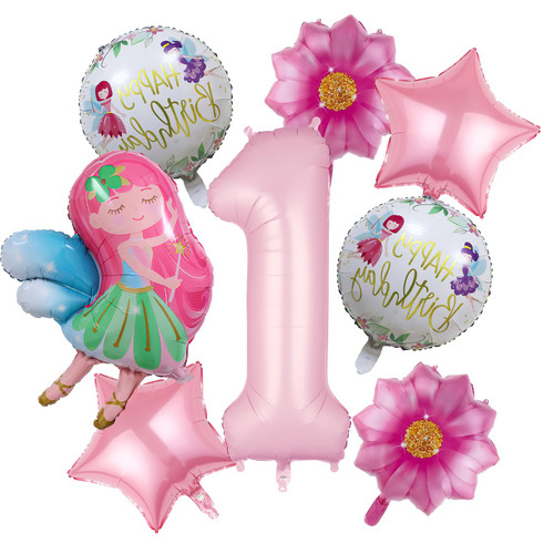 8Pcs Fairy Princess Balloons, Floral Fairies Birthday Decorations Balloon Princess Balloons Party Supplies for Girls Kids Baby Shower Floral Wonderland Fairies Themed 1st Birthday Decorations