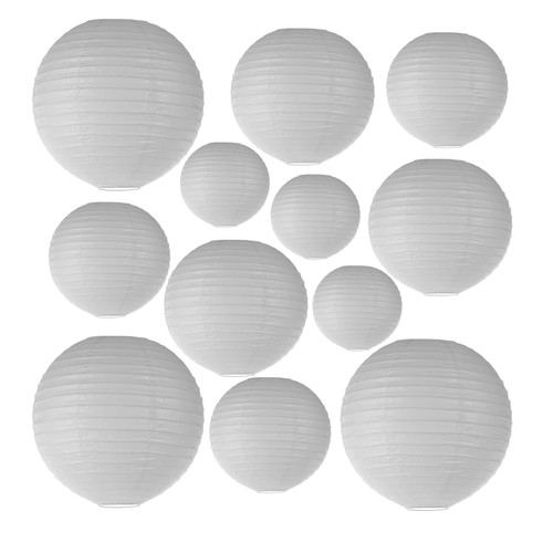 White Chinese Paper Lanterns 12pcs Assorted Sizes (6" 8" 10" 12" Inch), Paper Lanterns Decorative for Party Decorations, Hanging Round Paper Lanterns