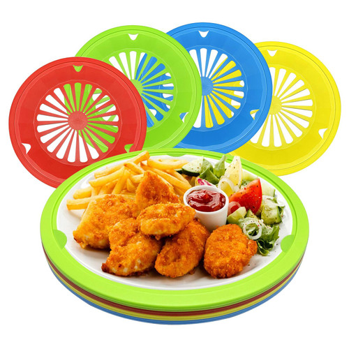 Paper Plate Holders with Snap-in Grooves 10.5 Inch Plastic Paper Plate Holders Reusable 4 Color Heavy Duty Supports for Picnic Party Dinner 8 Packs