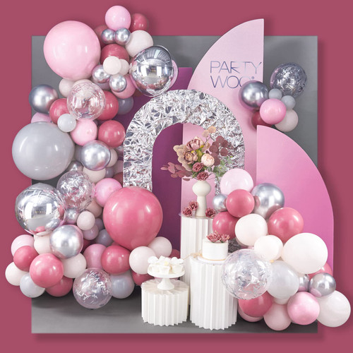 PartyWoo 140 pcs Dusty Pink Balloon Garland, Silver 4D Balloons, Dusty Rose Silver Gray Light Pink Pastel Peach Balloon Arch Kit, Pink and Silver Balloon for Birthday, Baby Shower, Wedding PartyWoo 140 pcs Dusty Pink Balloon Garland, Silver 4D Balloons, Dusty Rose Silver Gray Light Pink Pastel Peach Balloon Arch Kit, Pink and Silver Balloon for Birthday, Baby Shower, Wedding