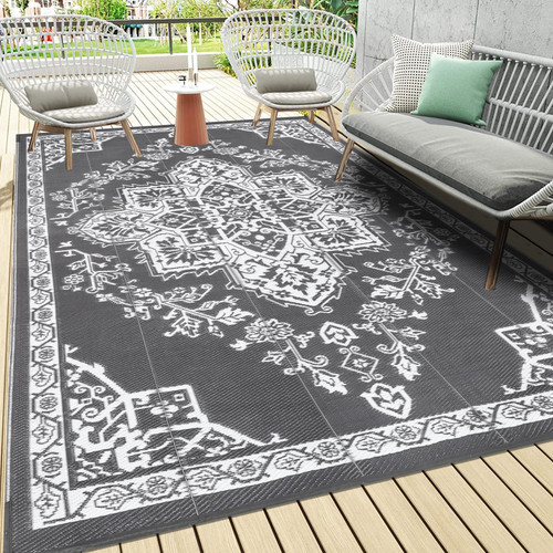 Pauwer Outdoor Rug 9x12, Outdoor Plastic Straw Rug, Waterproof Indoor Outdoor Rugs, Reversible Plastic Outdoor Patio Rug, Boho RV Outdoor Carpet Camping Rugs for RV, Patio, Porch, Deck, Camping